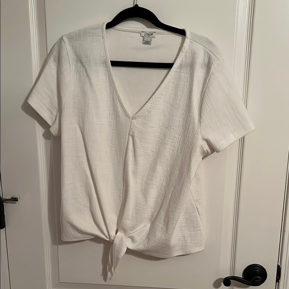 J crew White Textured V-Neck Blouse